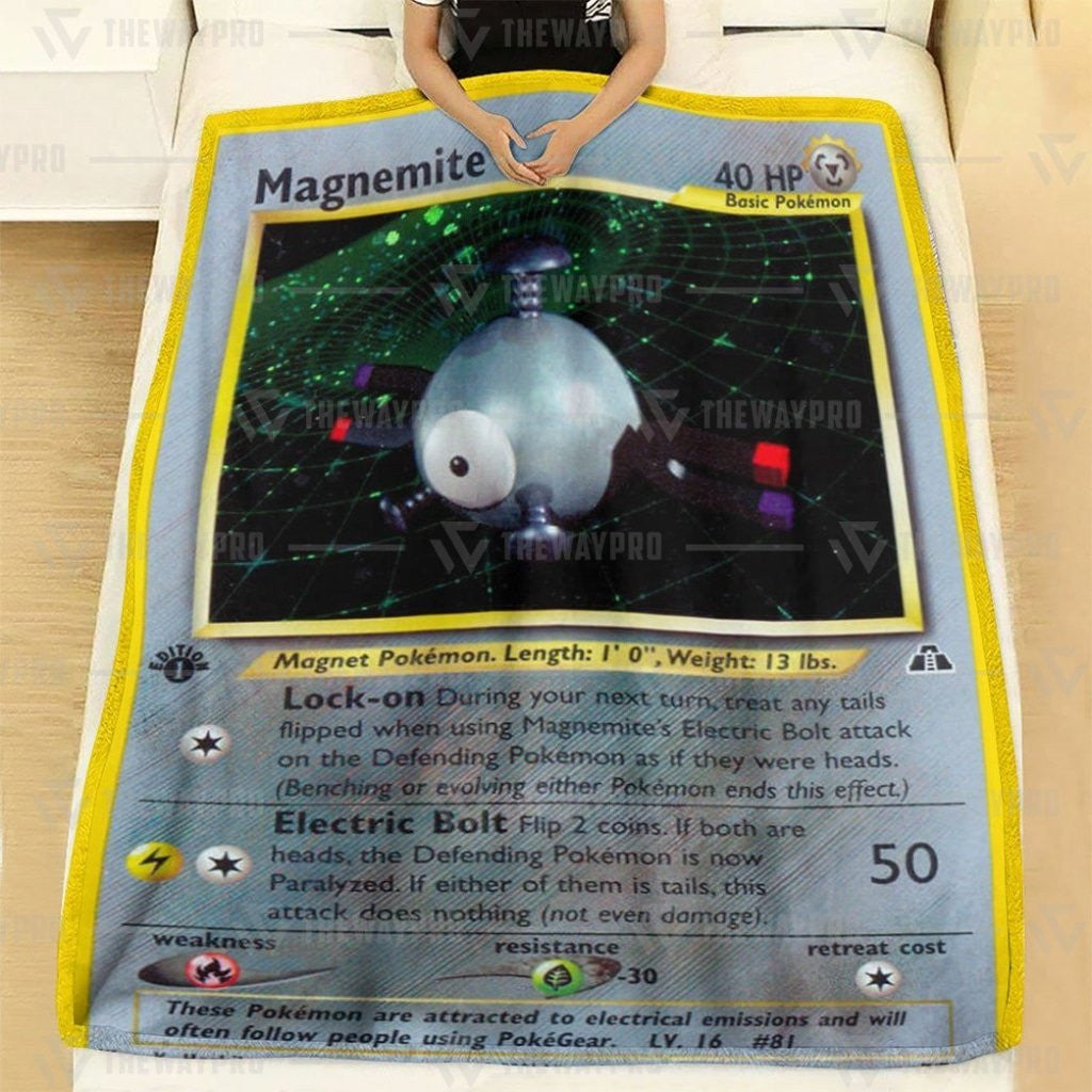 Anime Pkm Magnemite Holo 1St Edition Custom Soft Blanket