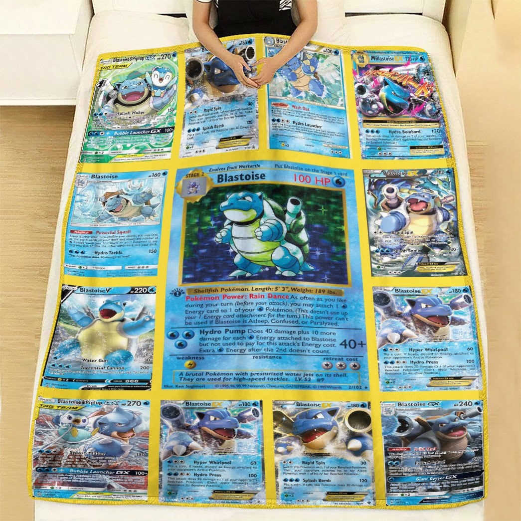 Anime Pkm Blastoise Cards Version 2 Custom Soft Blanket