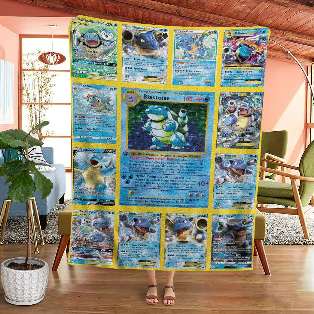 Anime Pkm Blastoise Cards Version 2 Custom Soft Blanket