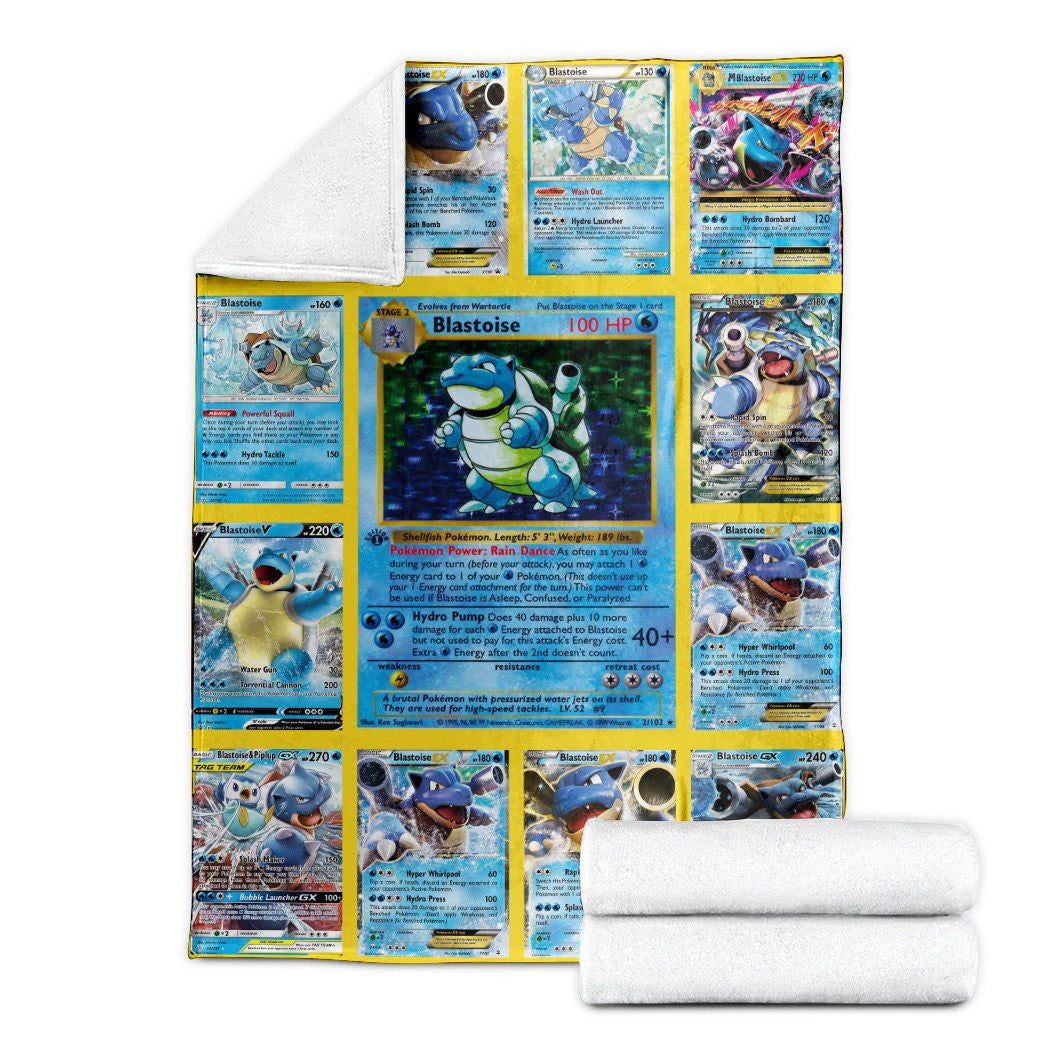 Anime Pkm Blastoise Cards Version 2 Custom Soft Blanket