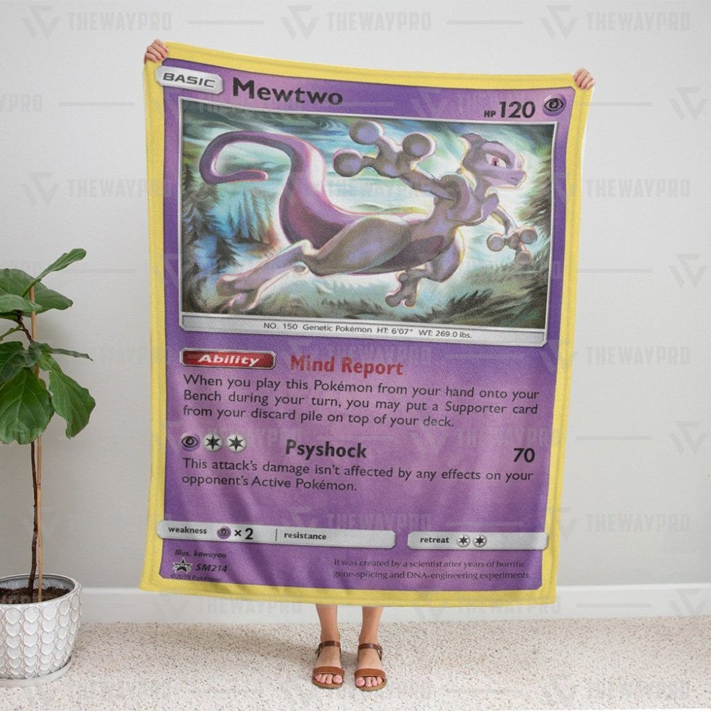 Anime Pkm Mewtwo Sun And Moon Custom Soft Blanket