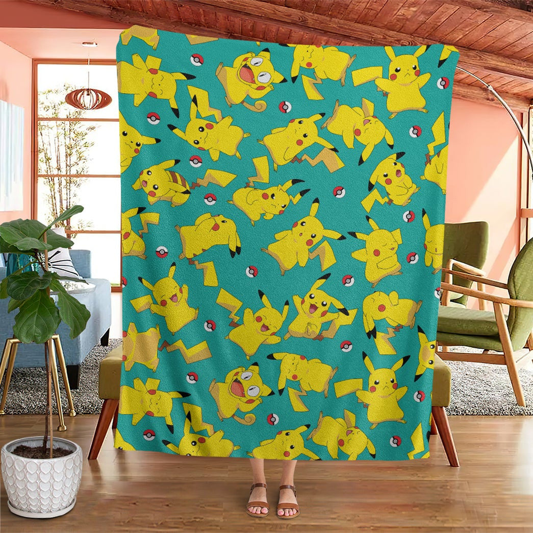 Anime Pkm Pikachu Seamless Pattern Custom Soft Blanket