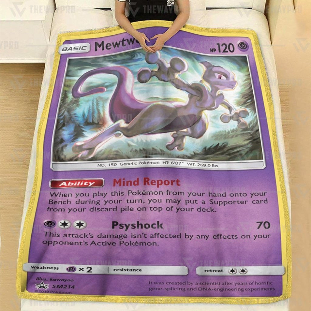 Anime Pkm Mewtwo Sun And Moon Custom Soft Blanket