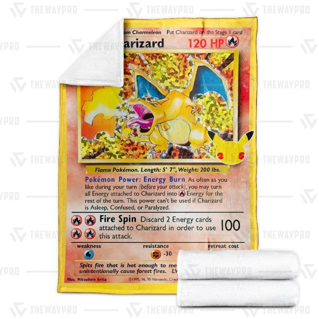 Anime Pkm Charizard Celebrations Holo Custom Soft Blanket