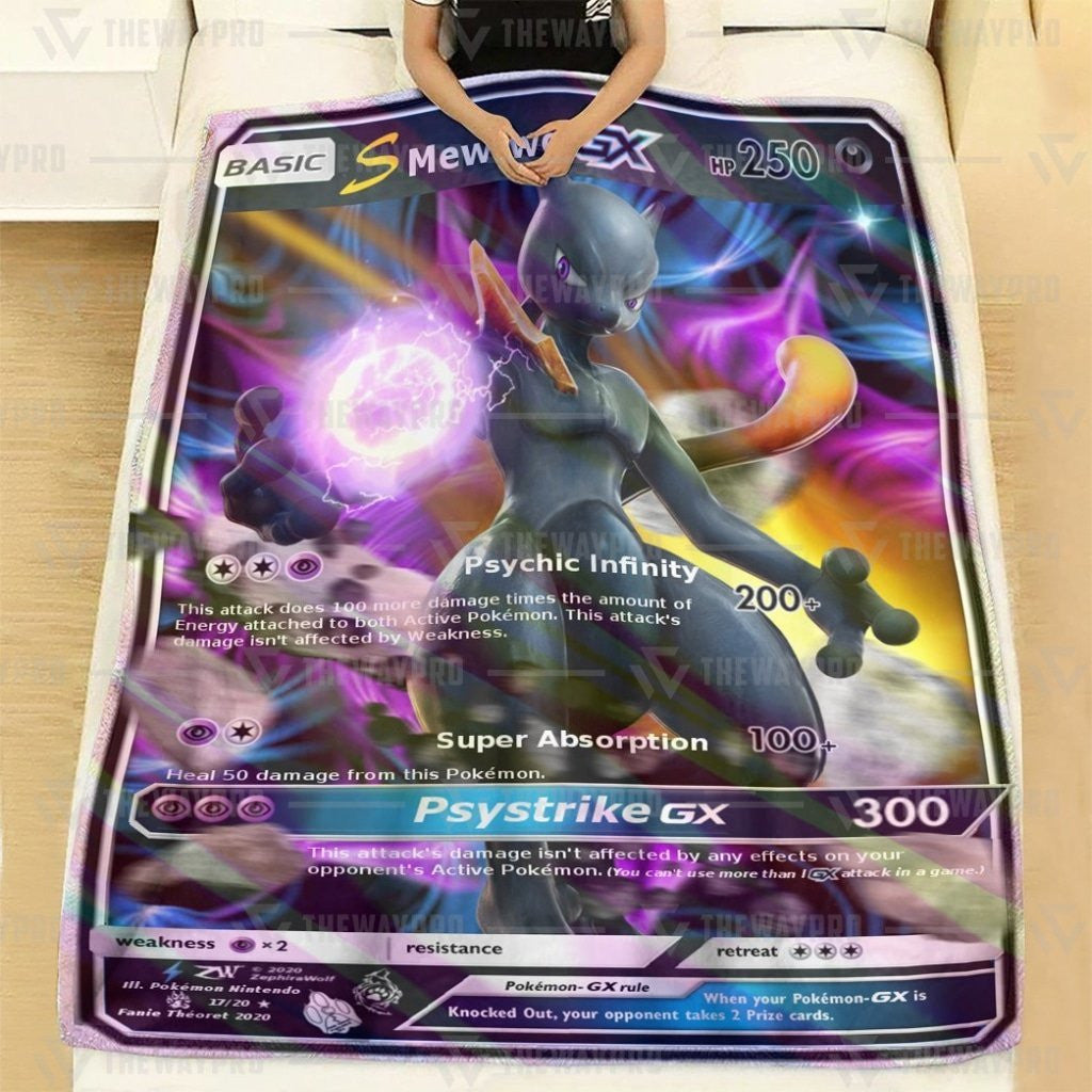 Anime Pkm S Mewtwo Gx Shadow Custom Soft Blanket