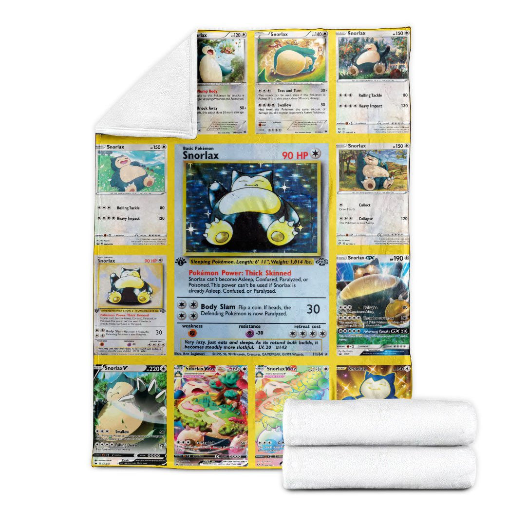 Anime Pkm Snorlax Cards Version 2 Custom Soft Blanket