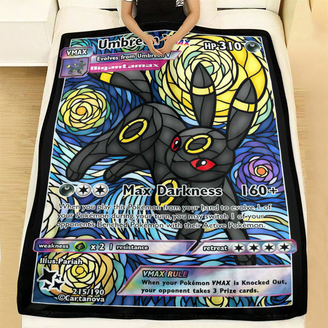 Anime Pkm Card Umbreon Van Gogh Hybrid Stain Glass Custom Soft Blanket