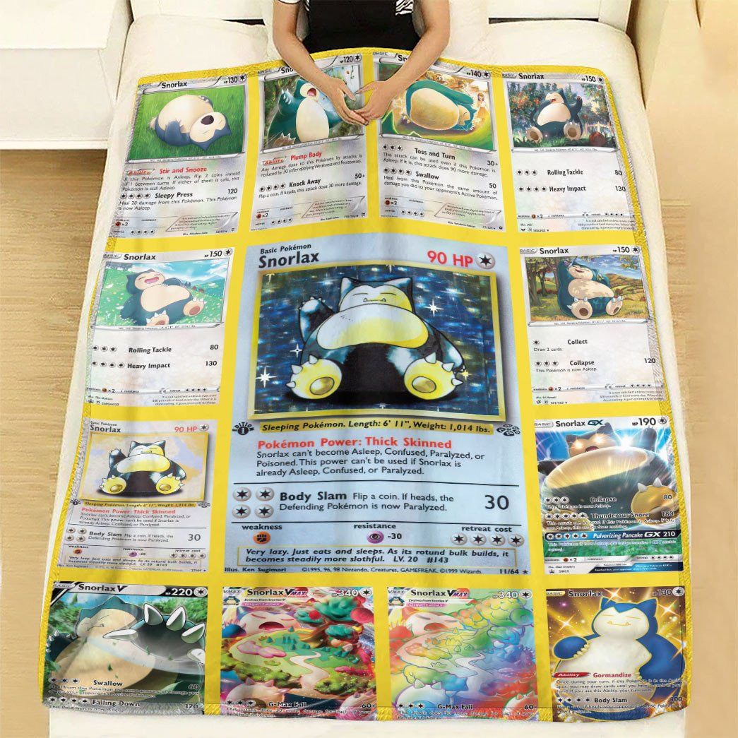 Anime Pkm Snorlax Cards Version 2 Custom Soft Blanket