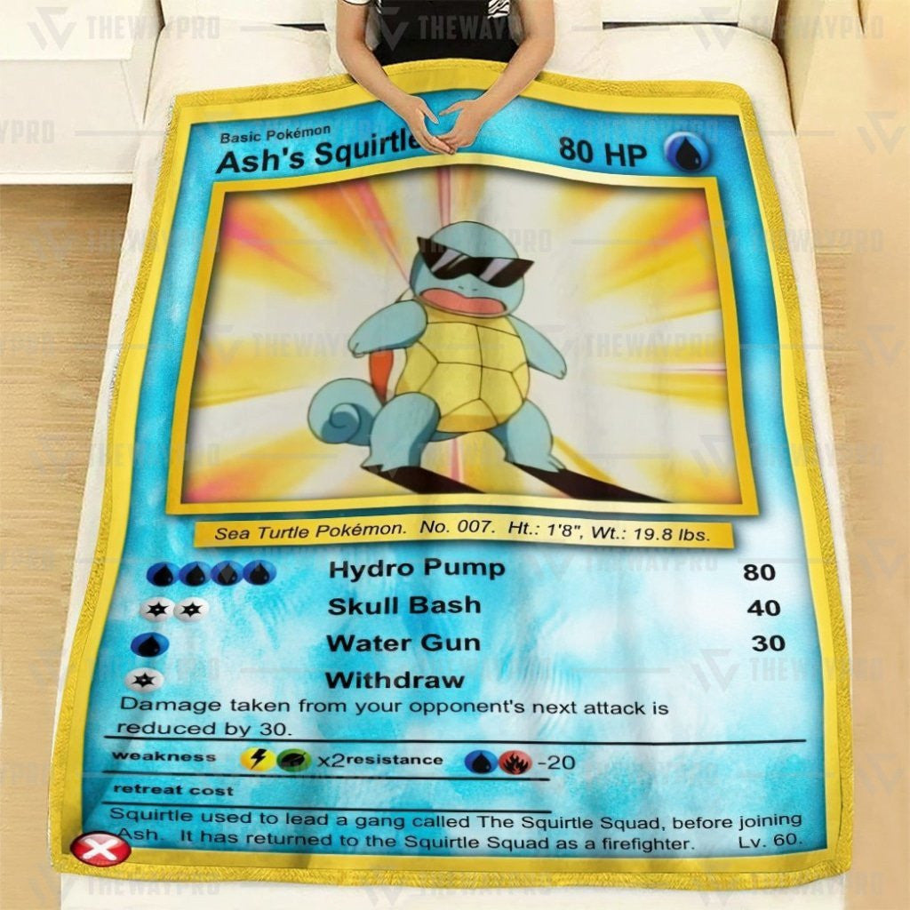 Anime Pkm Ashs Squirtle Custom Soft Blanket