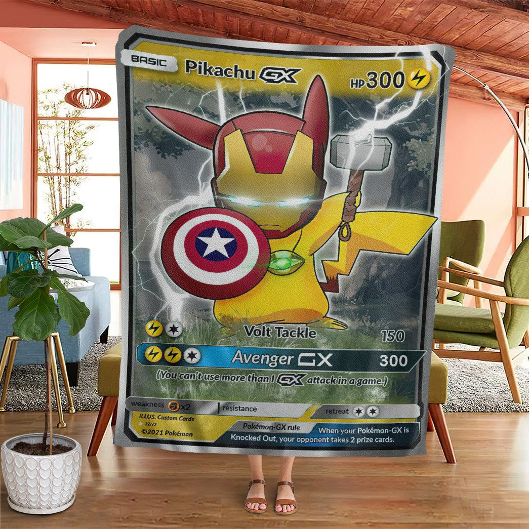 Anime Pkm Pikachu The Avenger Gx Custom Soft Blanket