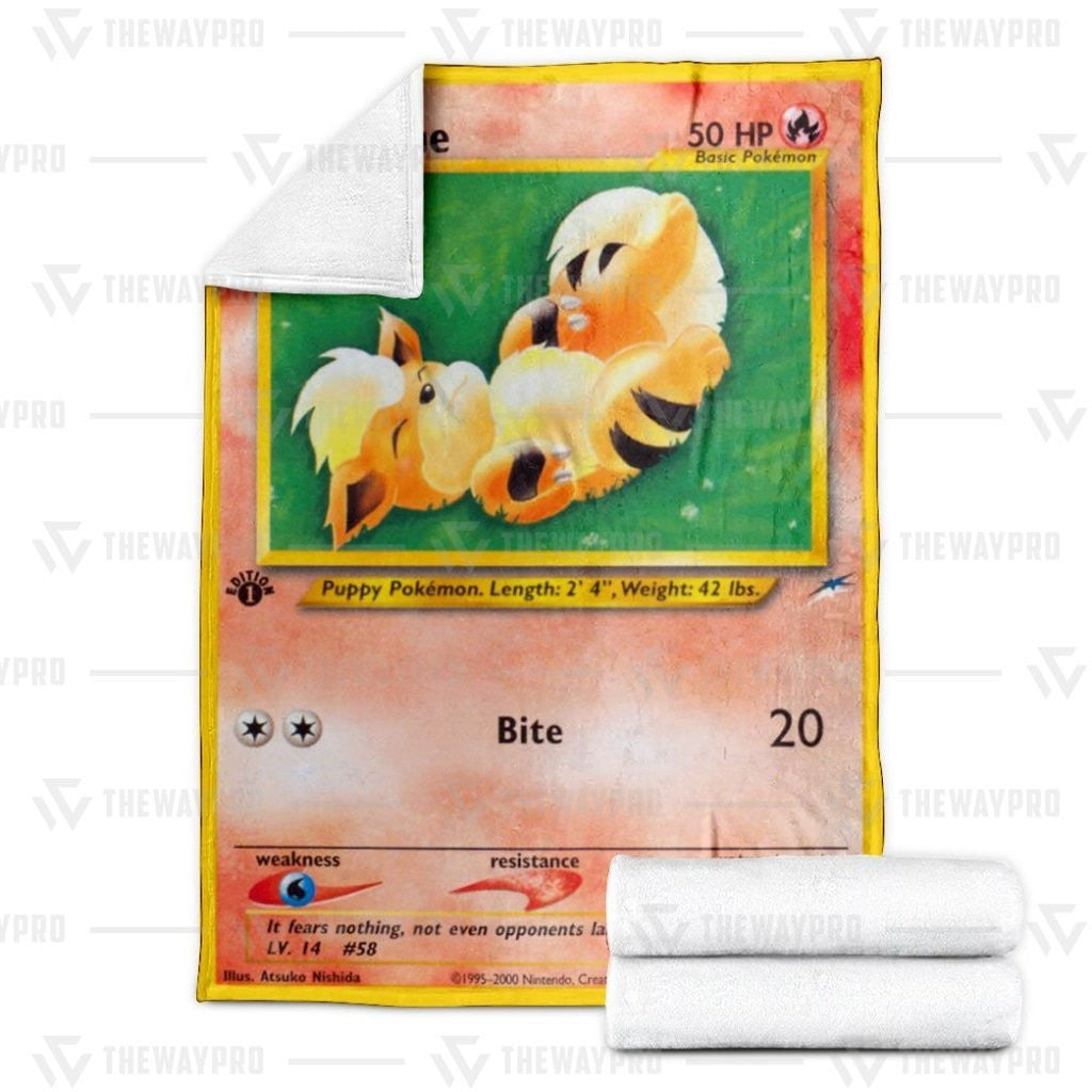 Anime Pkm Growlithe 1St Edition Custom Soft Blanket