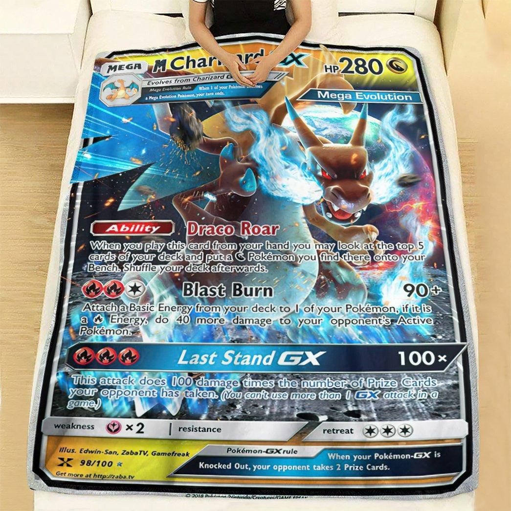 Anime Pkm M Charizard Gx Tag Team Custom Soft Blanket