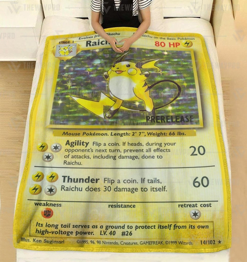 Pkm Raichu Card Custom Soft Blanket