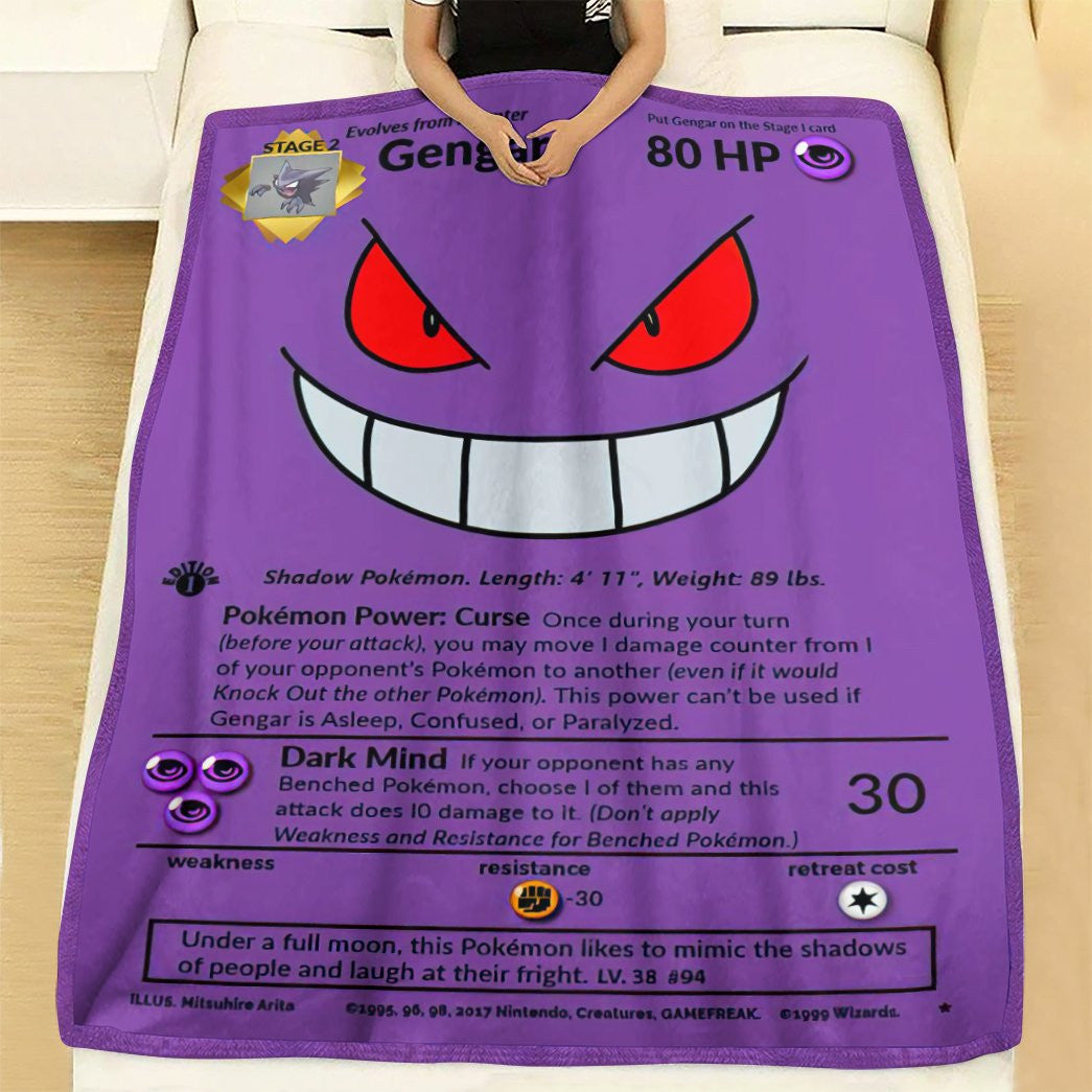 Anime Pkm Gengar Full Art Custom Soft Blanket