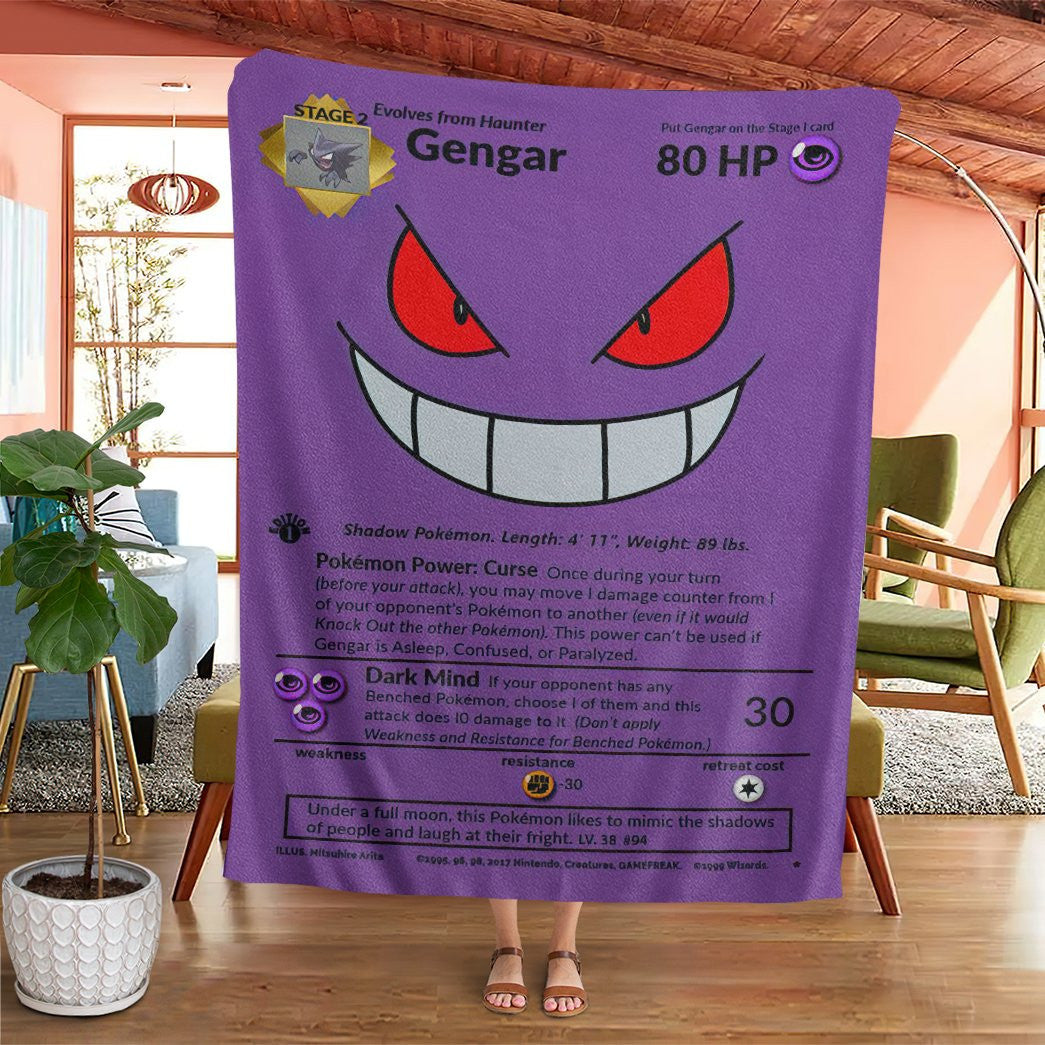 Anime Pkm Gengar Full Art Custom Soft Blanket