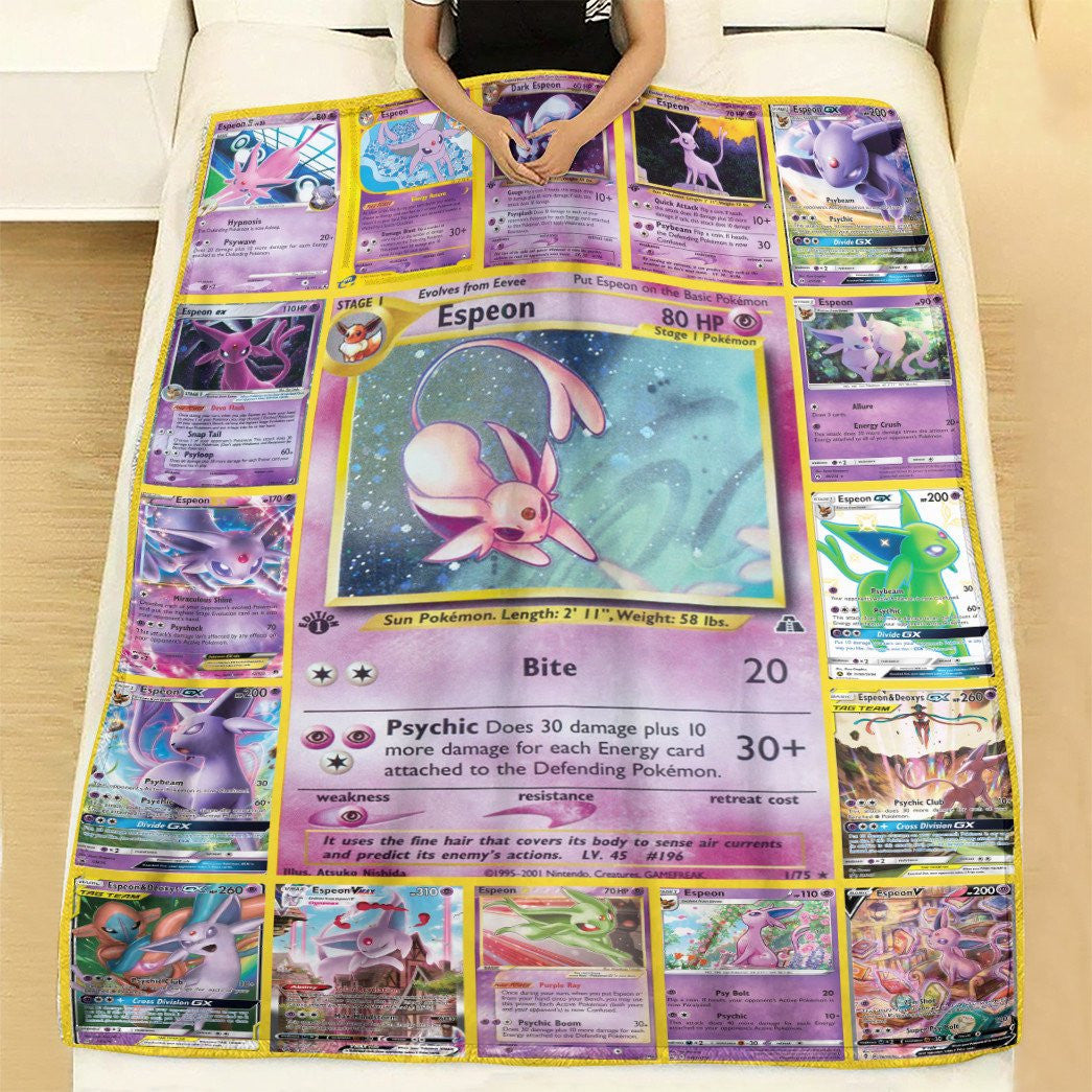 Anime Pkm Espeon Cards Custom Soft Blanket