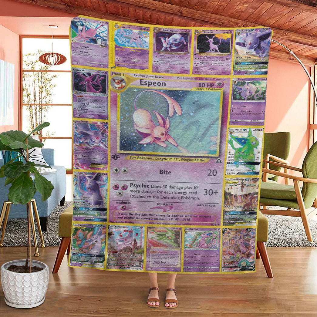 Anime Pkm Espeon Cards Custom Soft Blanket