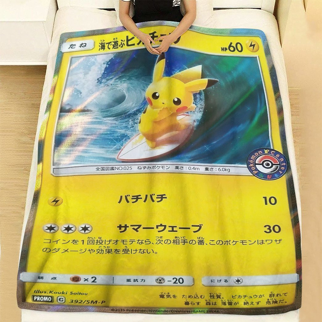 Anime Pkm Surfing Pikachu Custom Soft Blanket