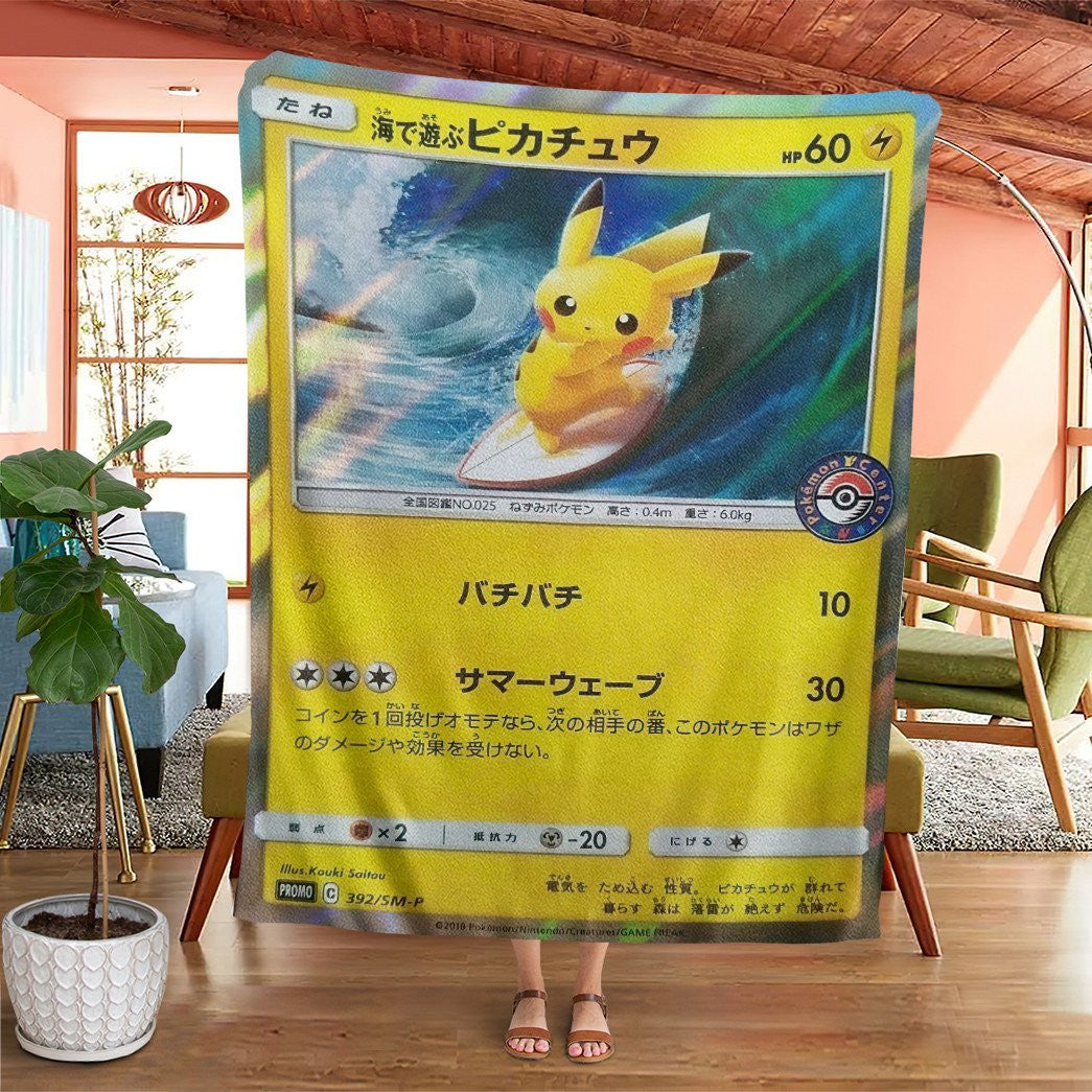 Anime Pkm Surfing Pikachu Custom Soft Blanket