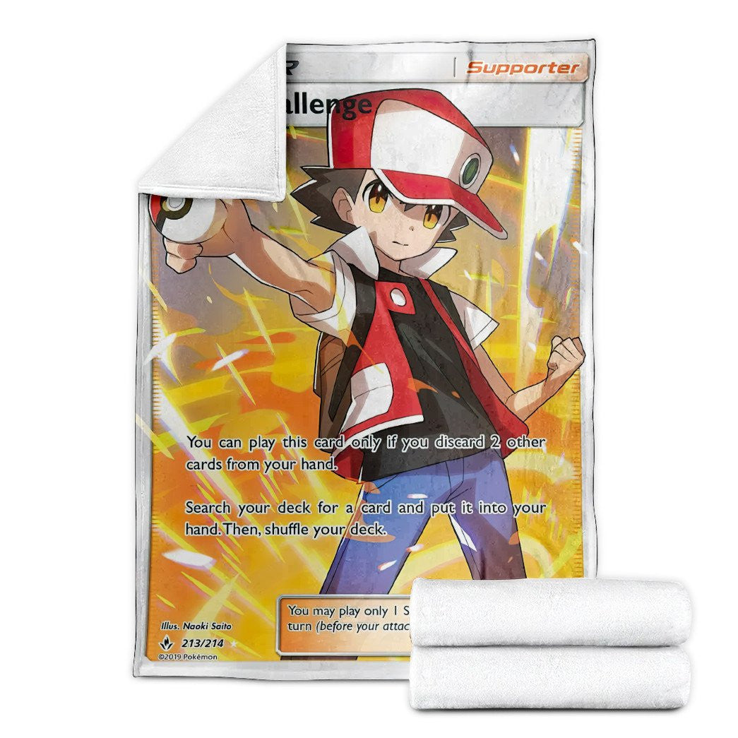 Anime Pkm Reds Challenge Trainer Custom Soft Blanket