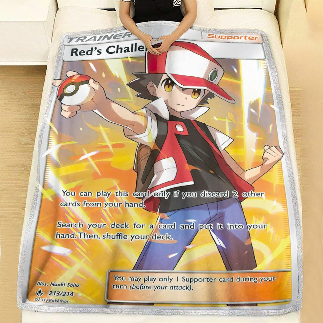 Anime Pkm Reds Challenge Trainer Custom Soft Blanket