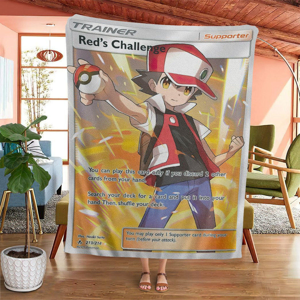 Anime Pkm Reds Challenge Trainer Custom Soft Blanket