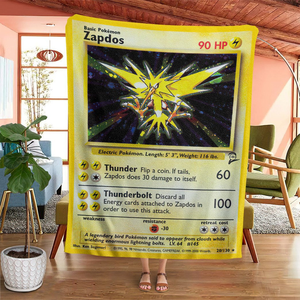 Anime Pkm Zapdos Base Set Custom Soft Blanket