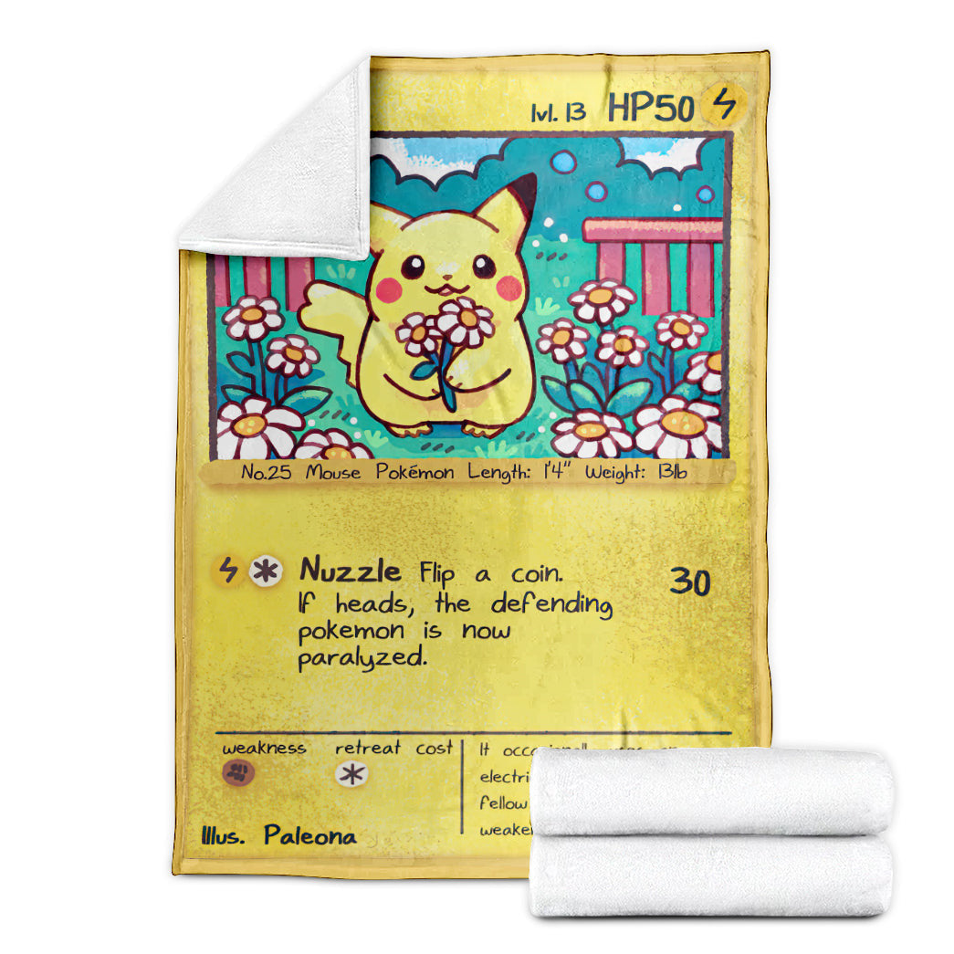 Anime Pkm Pikachu Cute Card Custom Soft Blanket