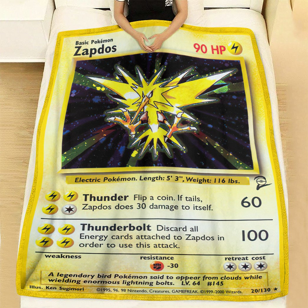 Anime Pkm Zapdos Base Set Custom Soft Blanket