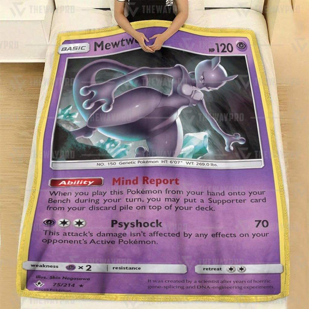 Anime Pkm Mewtwo Unbroken Bonds Custom Soft Blanket