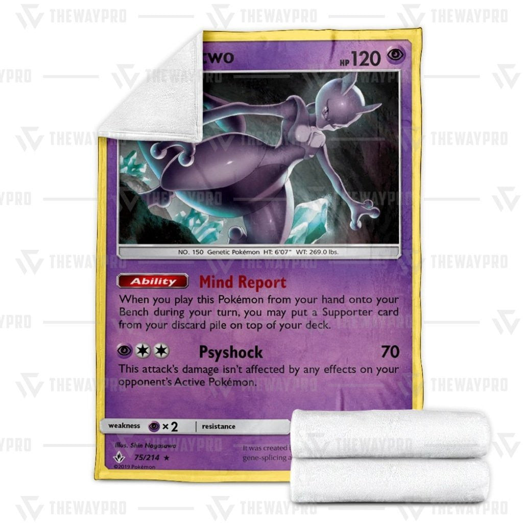 Anime Pkm Mewtwo Unbroken Bonds Custom Soft Blanket