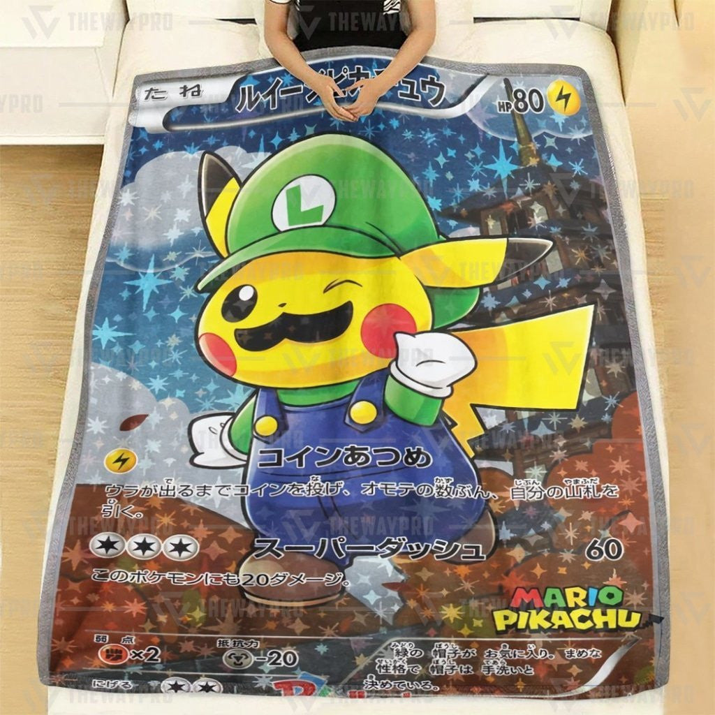 Anime Pkm Luigi Pikachu Custom Soft Blanket