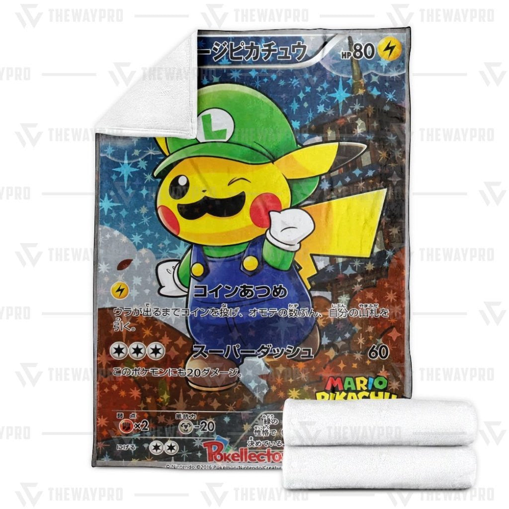 Anime Pkm Luigi Pikachu Custom Soft Blanket