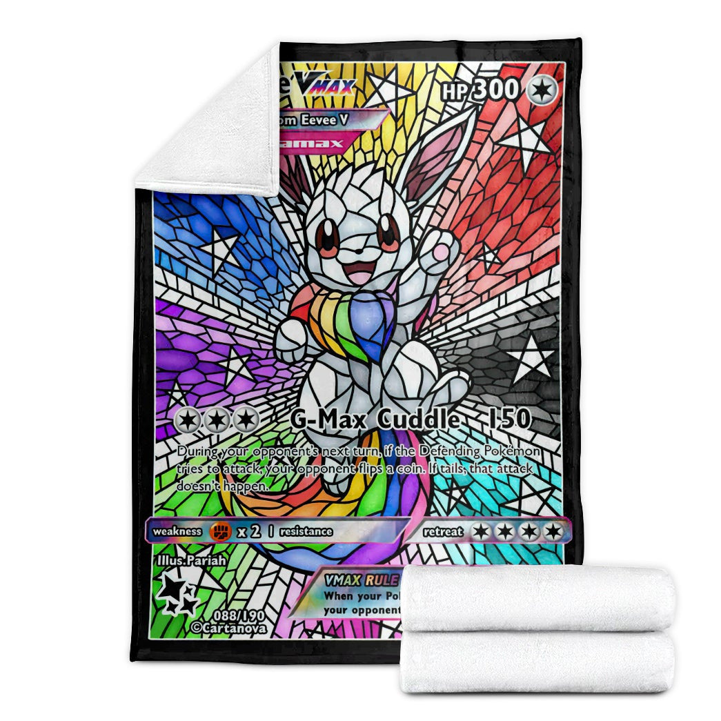 Anime Pkm Card Rainbow Eevee Hybrid Stain Glass Custom Soft Blanket