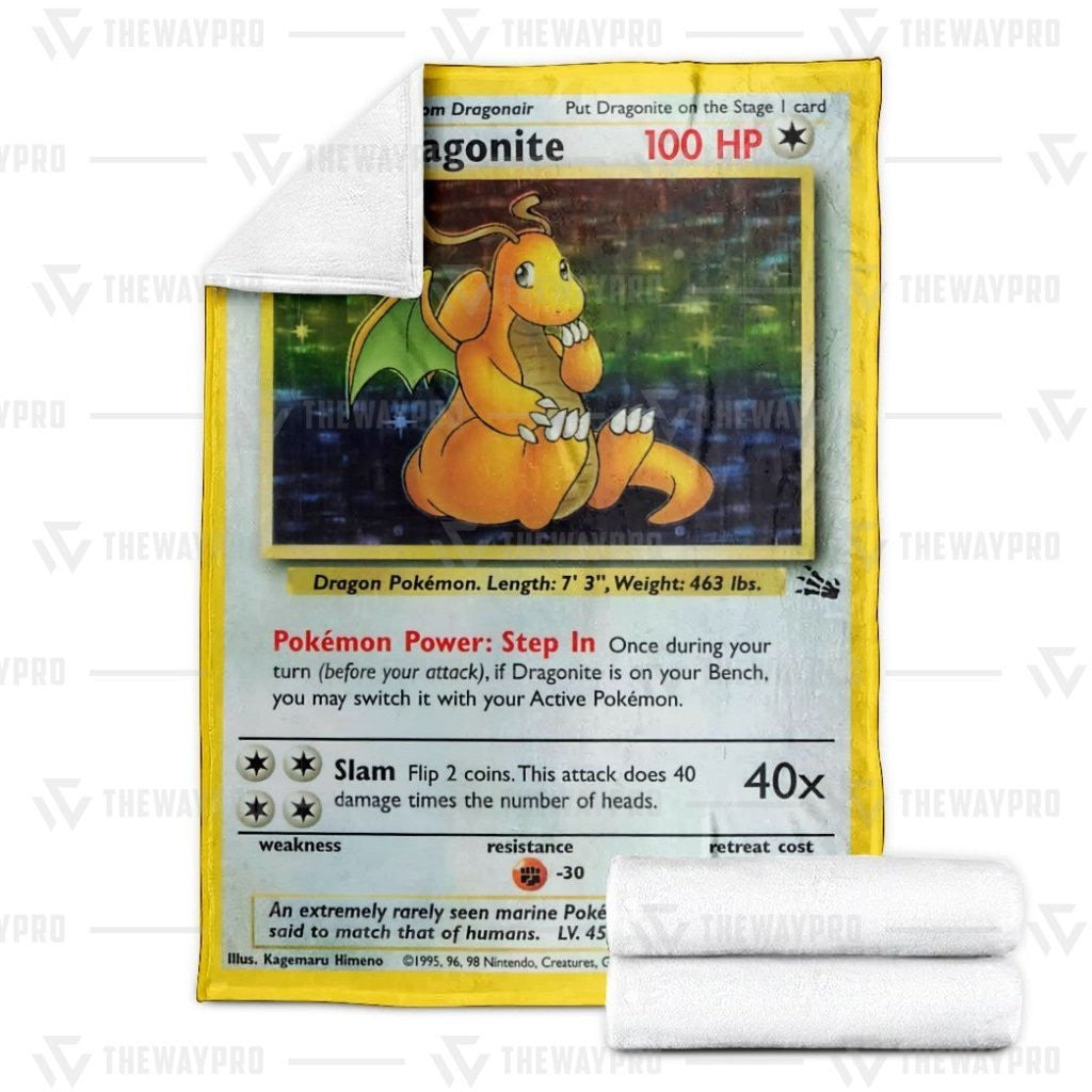 Anime Pkm Dragonite Holo 1St Edition Custom Soft Blanket