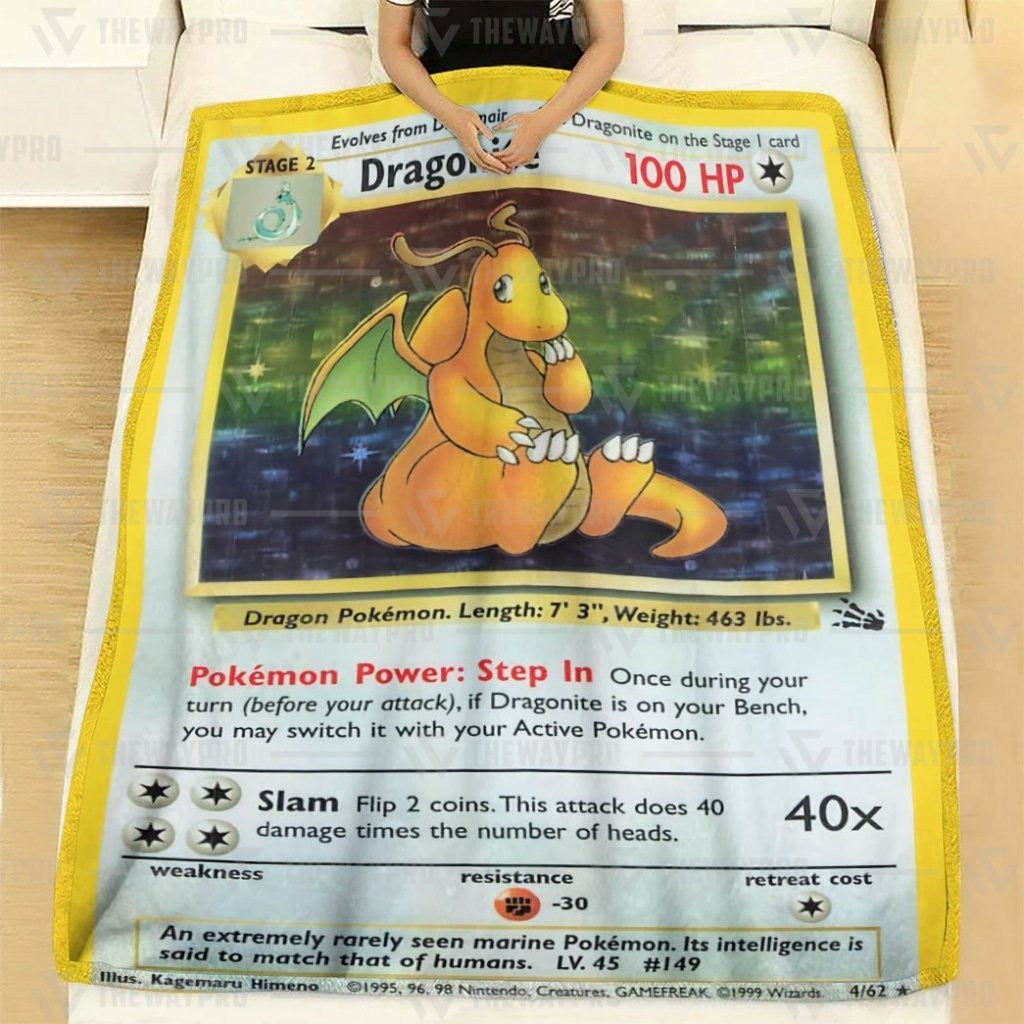 Anime Pkm Dragonite Holo 1St Edition Custom Soft Blanket