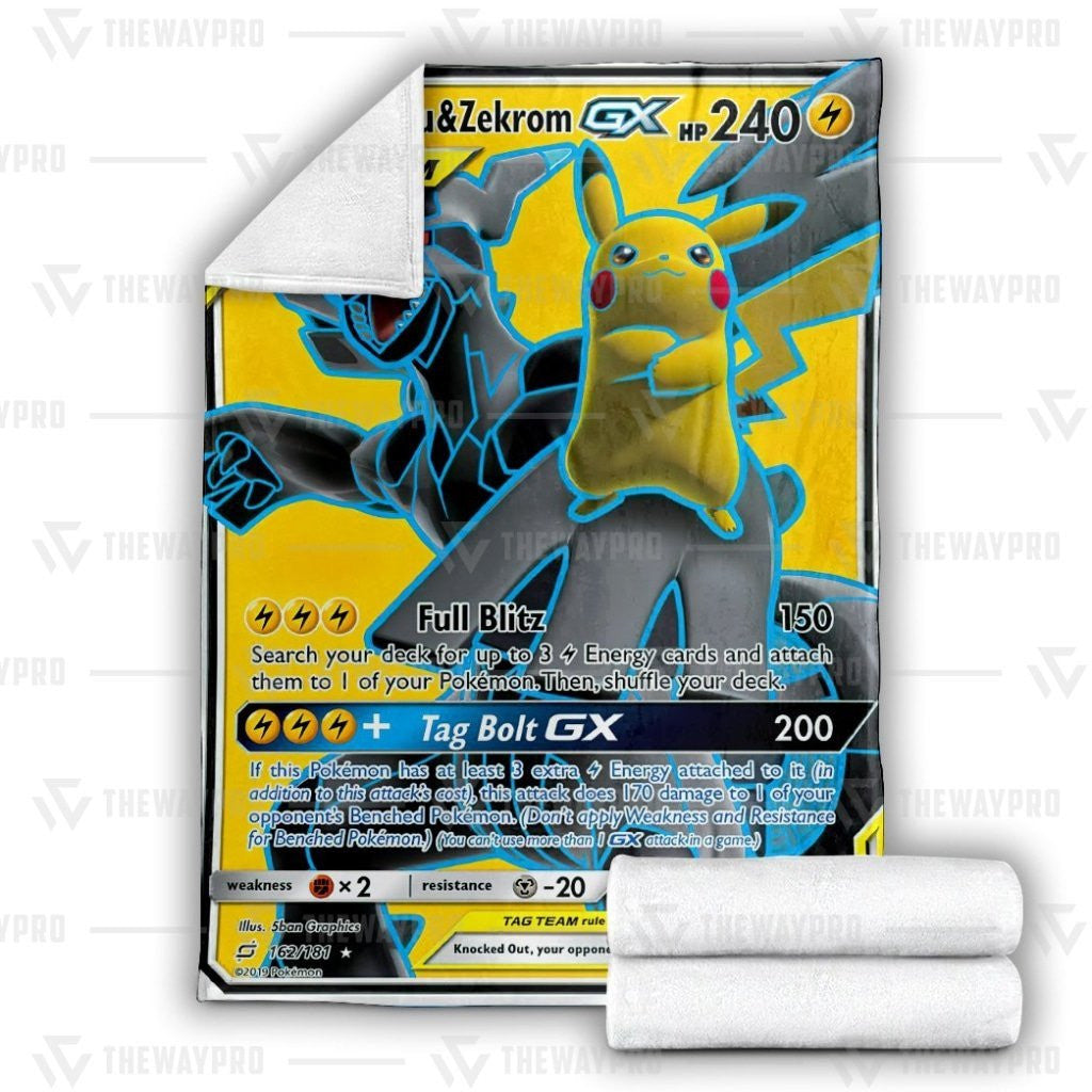 Anime Pkm Pikachu & Zekrom-Gx Custom Soft Blanket