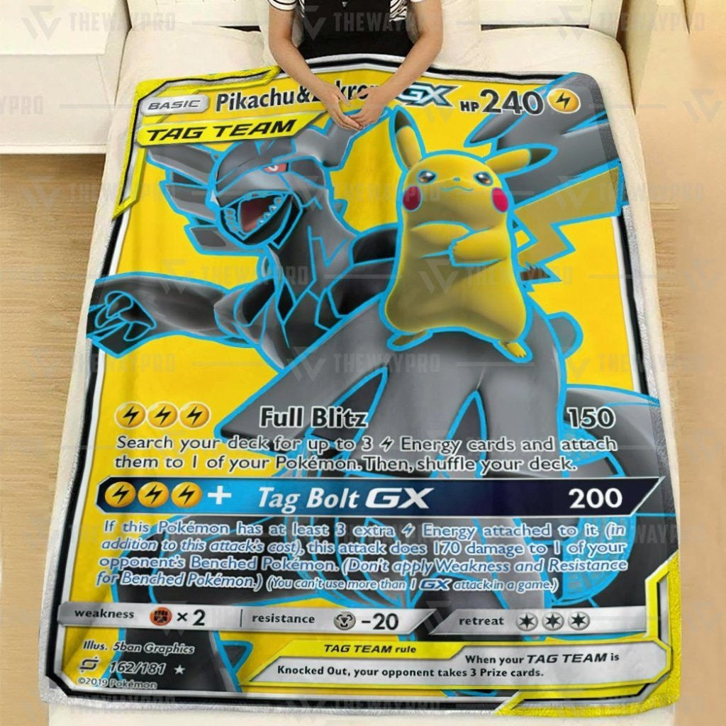 Anime Pkm Pikachu & Zekrom-Gx Custom Soft Blanket