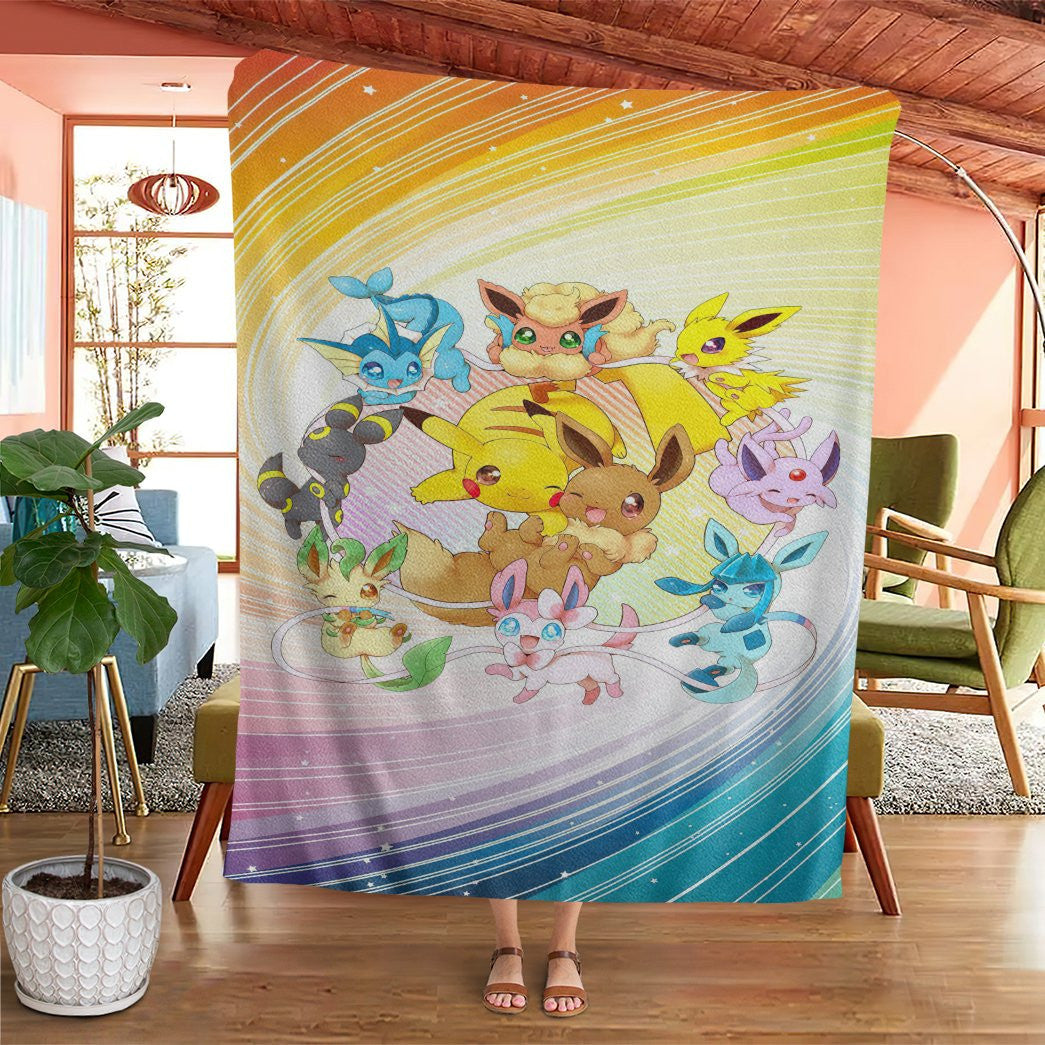 Anime Pkm Eevee Evolution Custom Soft Blanket