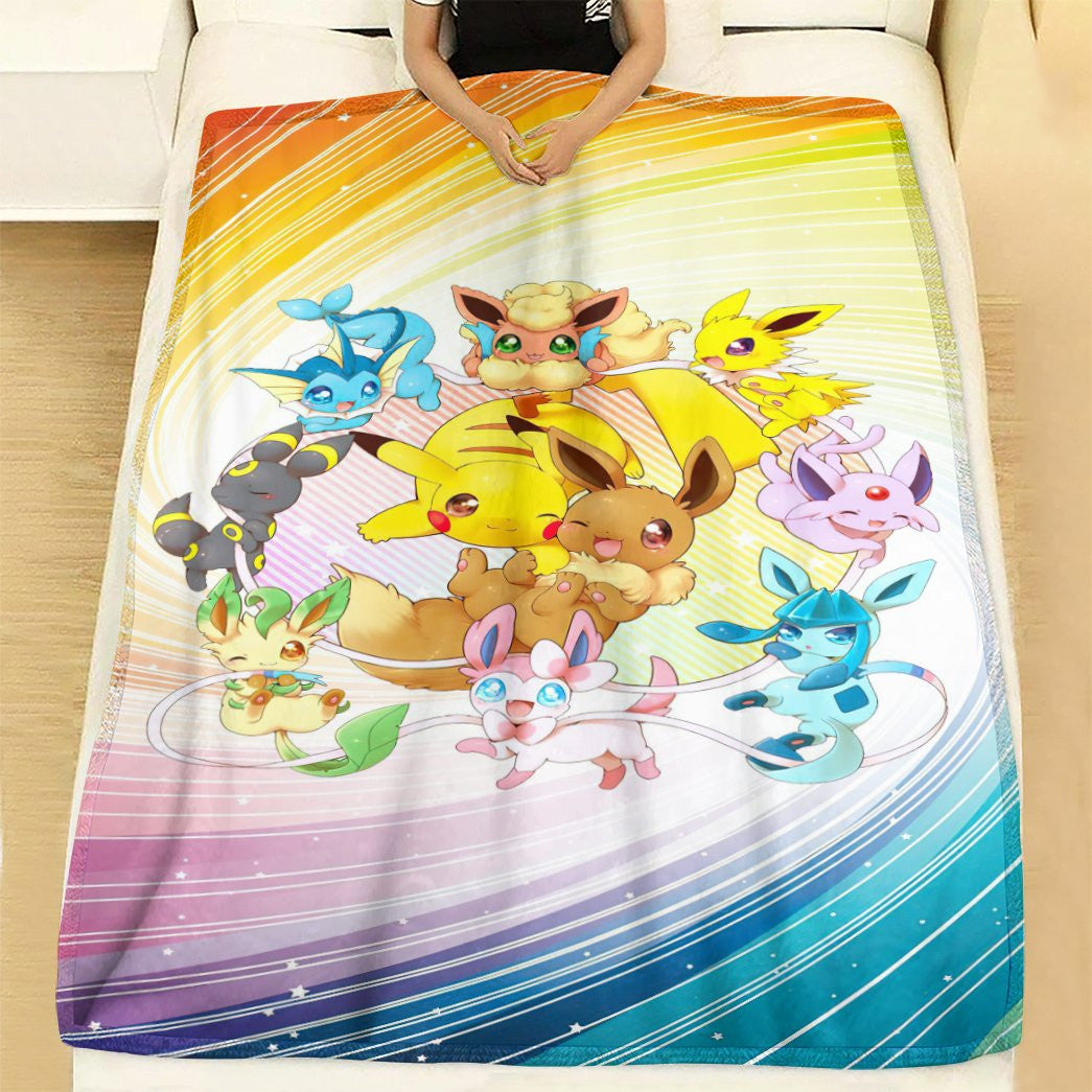 Anime Pkm Eevee Evolution Custom Soft Blanket