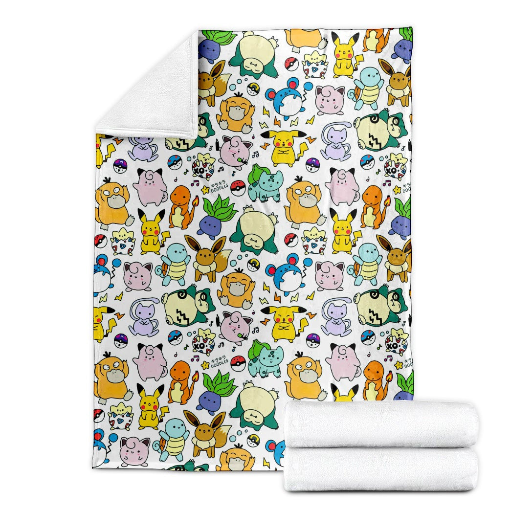 Anime Pkm Cute Poke Seamless Pattern Custom Soft Blanket