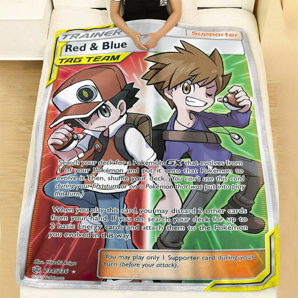 Anime Pkm Red & Blue Trainer Custom Soft Blanket