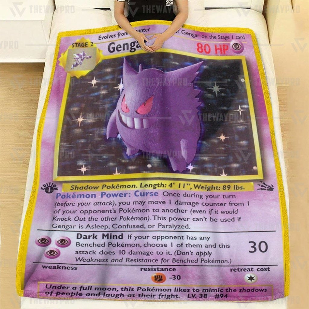 Anime Pkm Gengar Holo 1St Edition Custom Soft Blanket