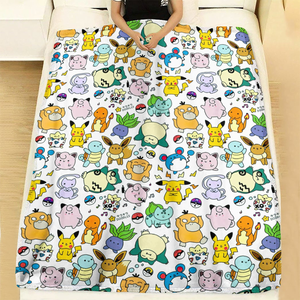 Anime Pkm Cute Poke Seamless Pattern Custom Soft Blanket