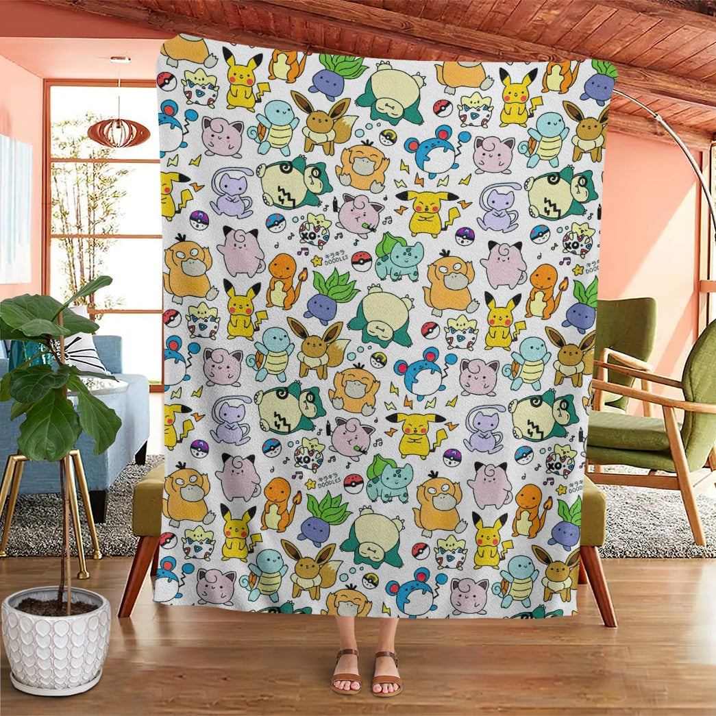 Anime Pkm Cute Poke Seamless Pattern Custom Soft Blanket