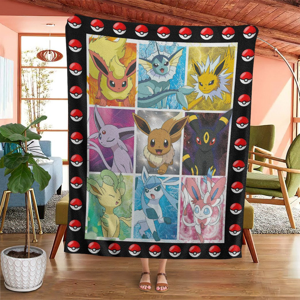 Anime Pkm Eevee Evolution Custom Soft Blanket