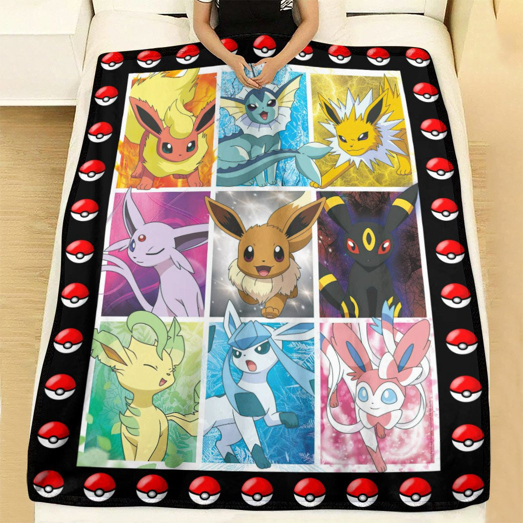 Anime Pkm Eevee Evolution Custom Soft Blanket