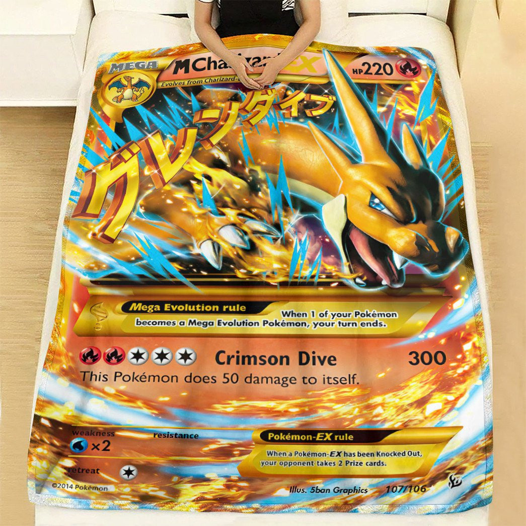 Anime Pkm M Charizard-Ex Flashfire Custom Soft Blanket