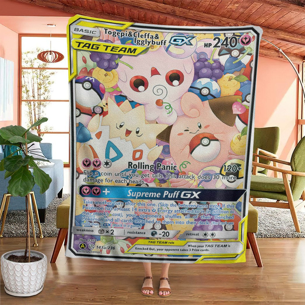 Anime Pkm Togepi & Cleffa Igglybuff-Gx Cosmic Eclipse Custom Soft Blanket