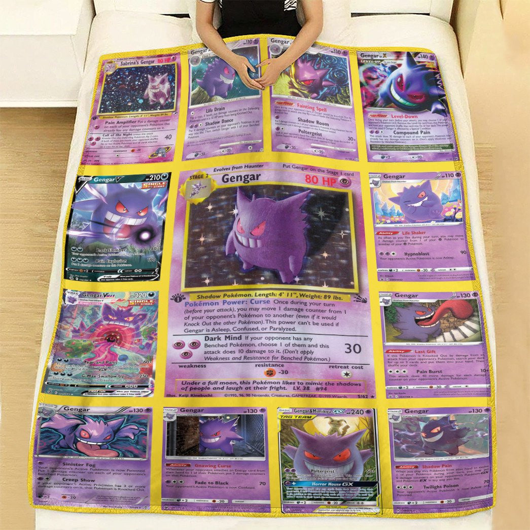 Anime Pkm Gengar Cards Version 2 Custom Soft Blanket